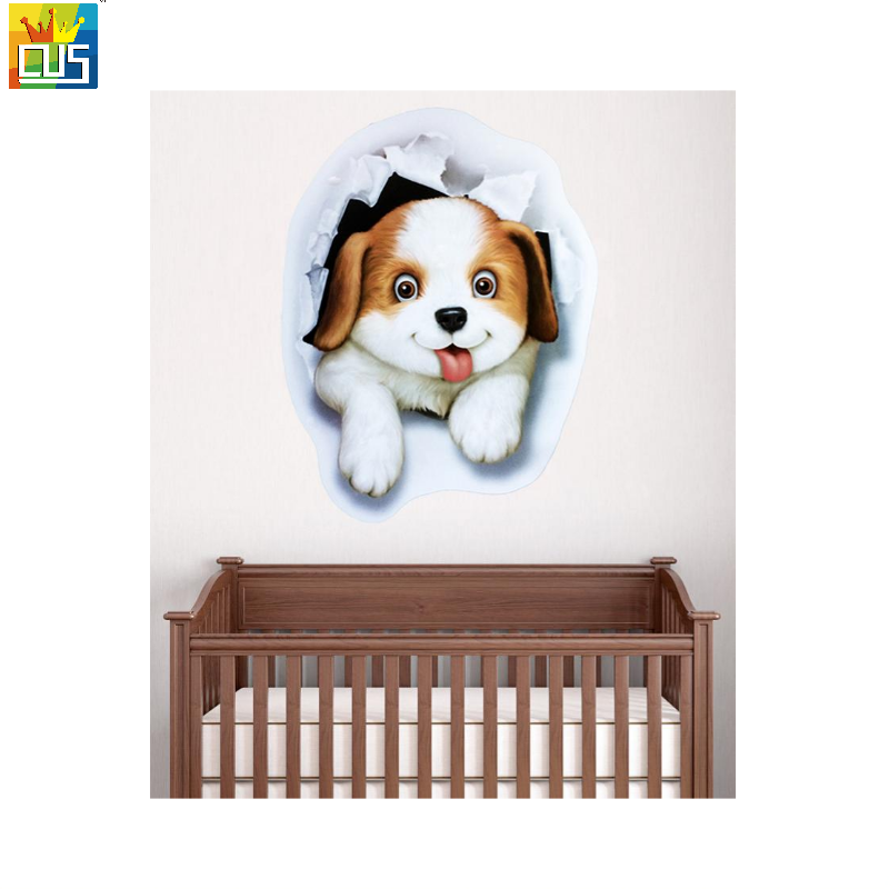 3D  Art Cute puppy Dog Removable Vinyl Wall stickers for Kids Room Babyroom Decor Toilet House Wall DIY Decoration