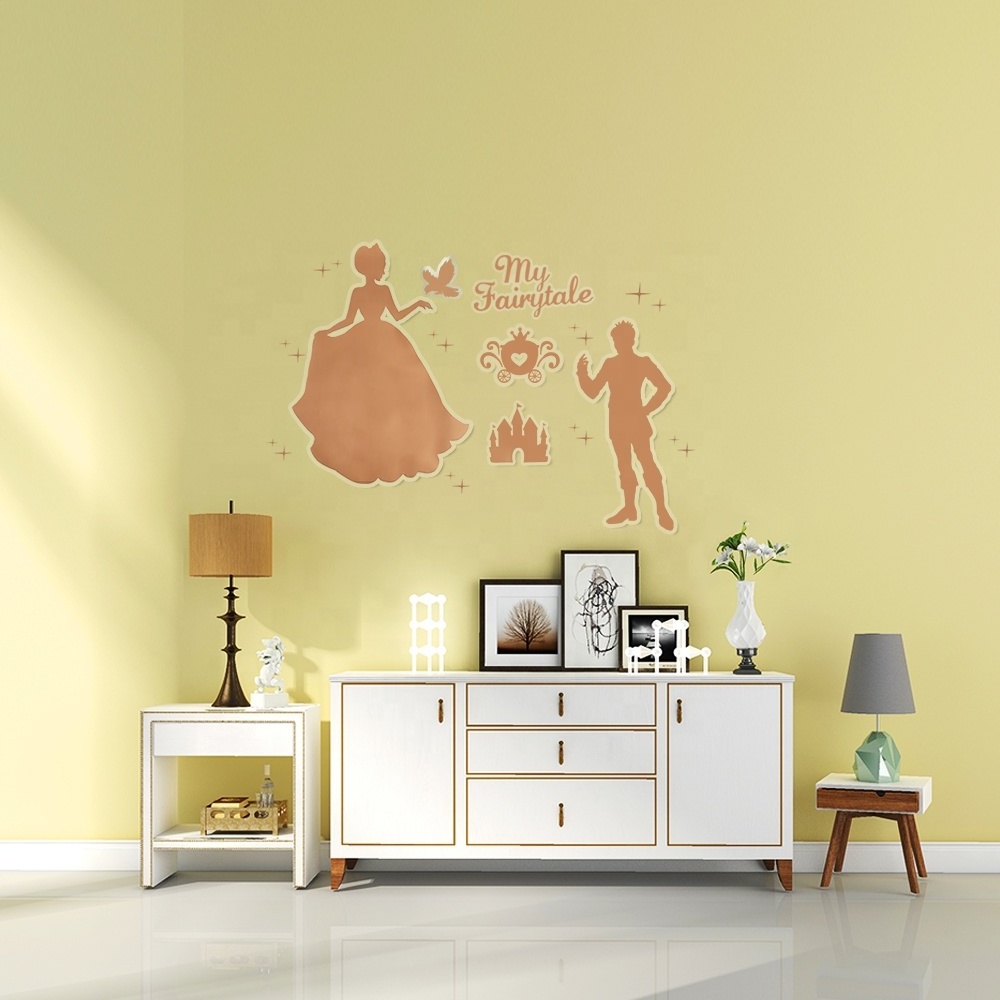 Princess and Prince Gold Foil Wall Sticker for Kid's Room Decoration with Environmentally Friendly PP Materials Printed