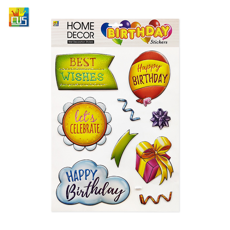 Happy Birthday decorative flowers cake gift box wall window Stickers for Kids and Adults for Baby Birthday Party Decorations