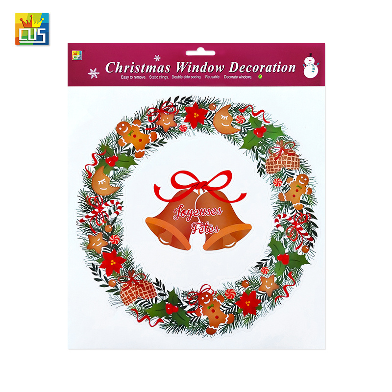 Merry Christmas flower green Wreath bell deer elk Windows decals fridge magnet static electrostatic cling Stickers