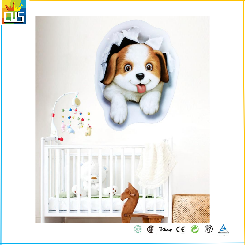 3D  Art Cute puppy Dog Removable Vinyl Wall stickers for Kids Room Babyroom Decor Toilet House Wall DIY Decoration