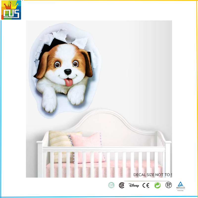 3D  Art Cute puppy Dog Removable Vinyl Wall stickers for Kids Room Babyroom Decor Toilet House Wall DIY Decoration