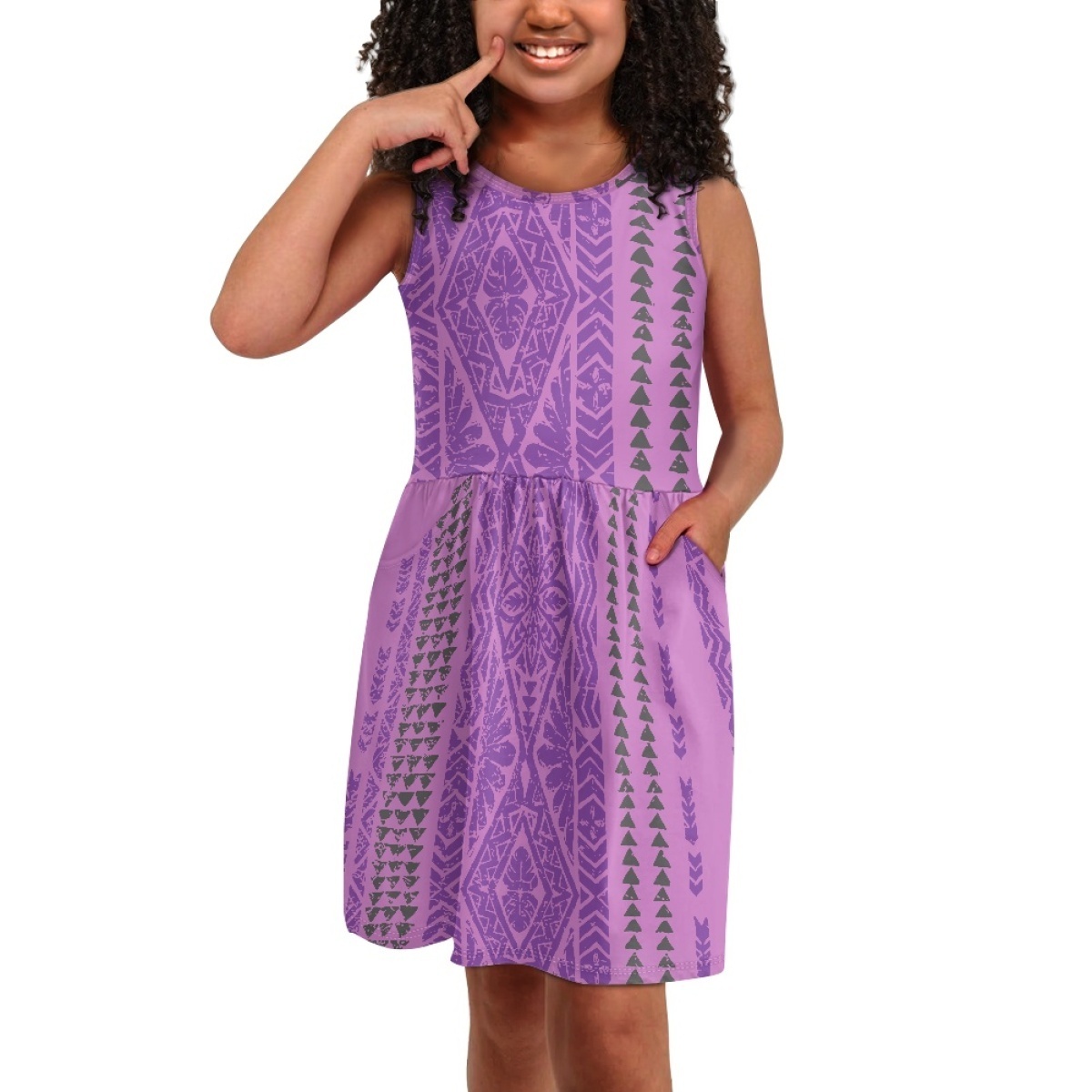 Polynesian Tribal Clothing Tapa Samoa Print Sundress With Pocket Summer Party Custom Sleeveless Tank Dress For Kids Girls 2023