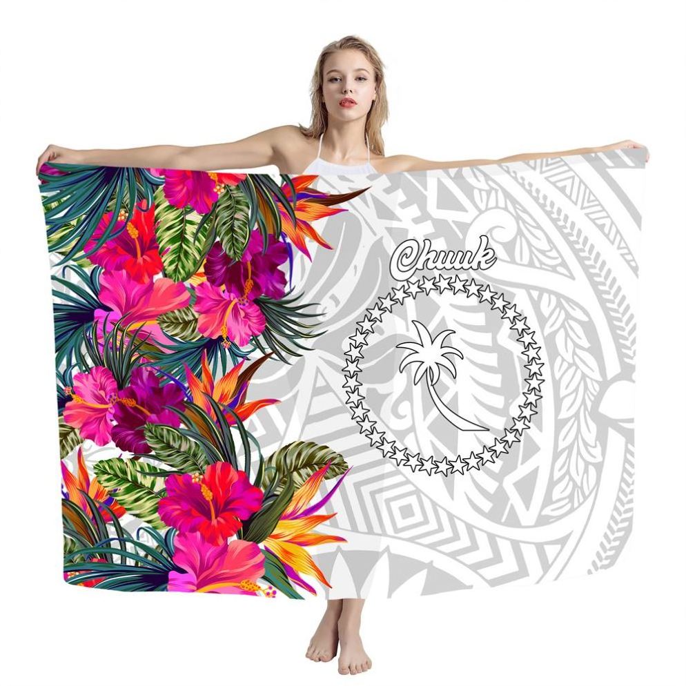 CHUUK Hibiscus Flowers Print Custom Sarong Beach Swimsuit Cover Up Sarong Beachwear Floral Printed Polynesian tribal sarongs