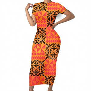 Samoan Tribal Style Pattern Print Short Sleeve O-Neck Custom Dress Soft Feelings Sexy Dresses Women Factory Wholesale Dress Girl