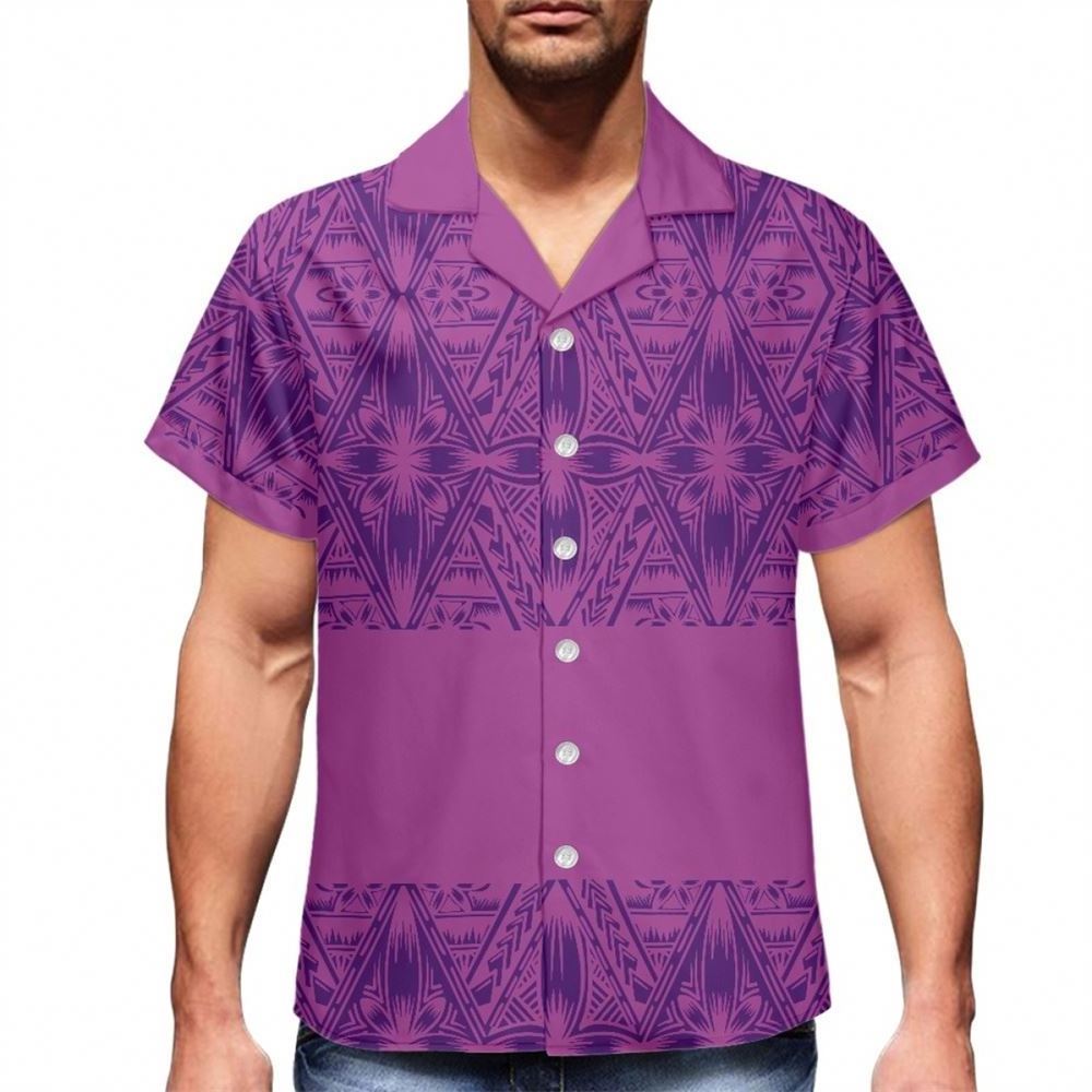 Wholesale Summer Short Sleeve Tropical Shirt Polynesian Tribal Clothing Samoan Tapa Print Shirts Aloha Hawaiian Men Shirts 2023