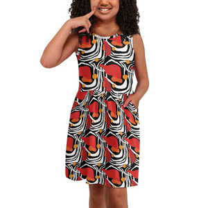 Sundress With Pocket Summer Party Fashion Custom african Ankara kitenge Print designs Dress For Kids Girl 2 to 14 years old