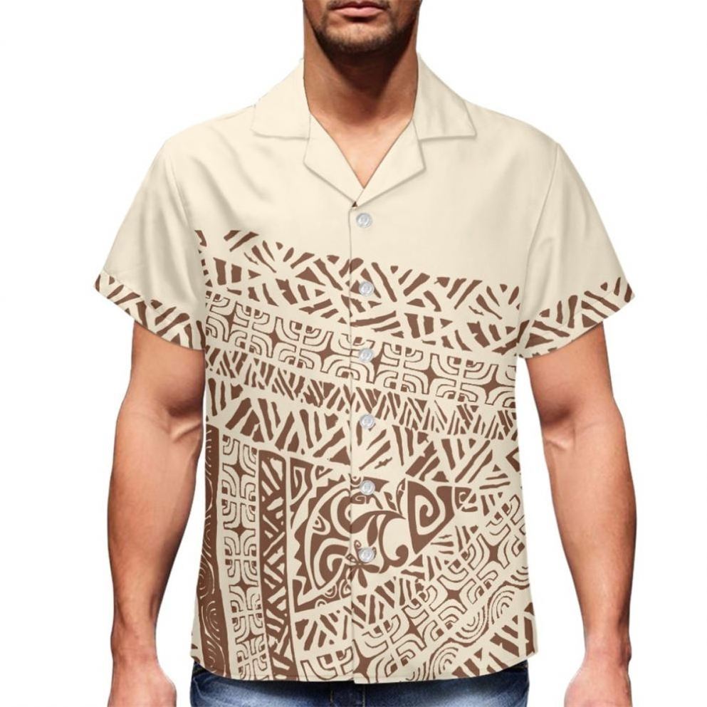 Wholesale Summer Short Sleeve Tropical Shirt Polynesian Tribal Clothing Samoan Tapa Print Shirts Aloha Hawaiian Men Shirts 2023