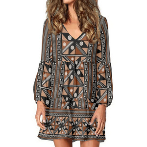 Wholesale Fall Elegant Evening Party Tunic Long Sleeve Tiered Ruffle Polynesian Tribal Clothing Samoa Fijian dresses For Women