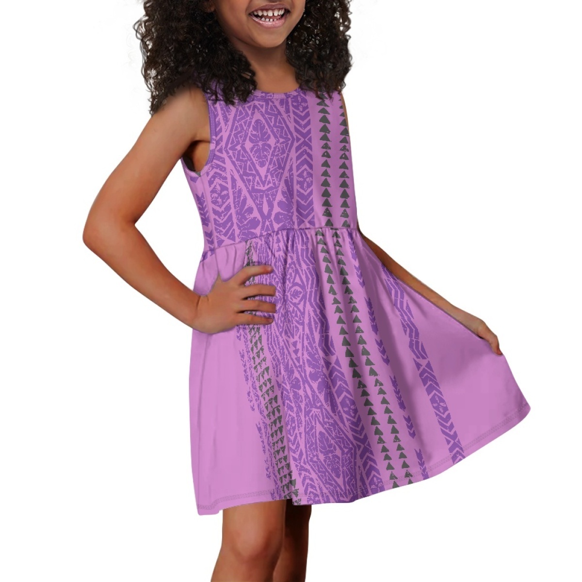 Polynesian Tribal Clothing Tapa Samoa Print Sundress With Pocket Summer Party Custom Sleeveless Tank Dress For Kids Girls 2023