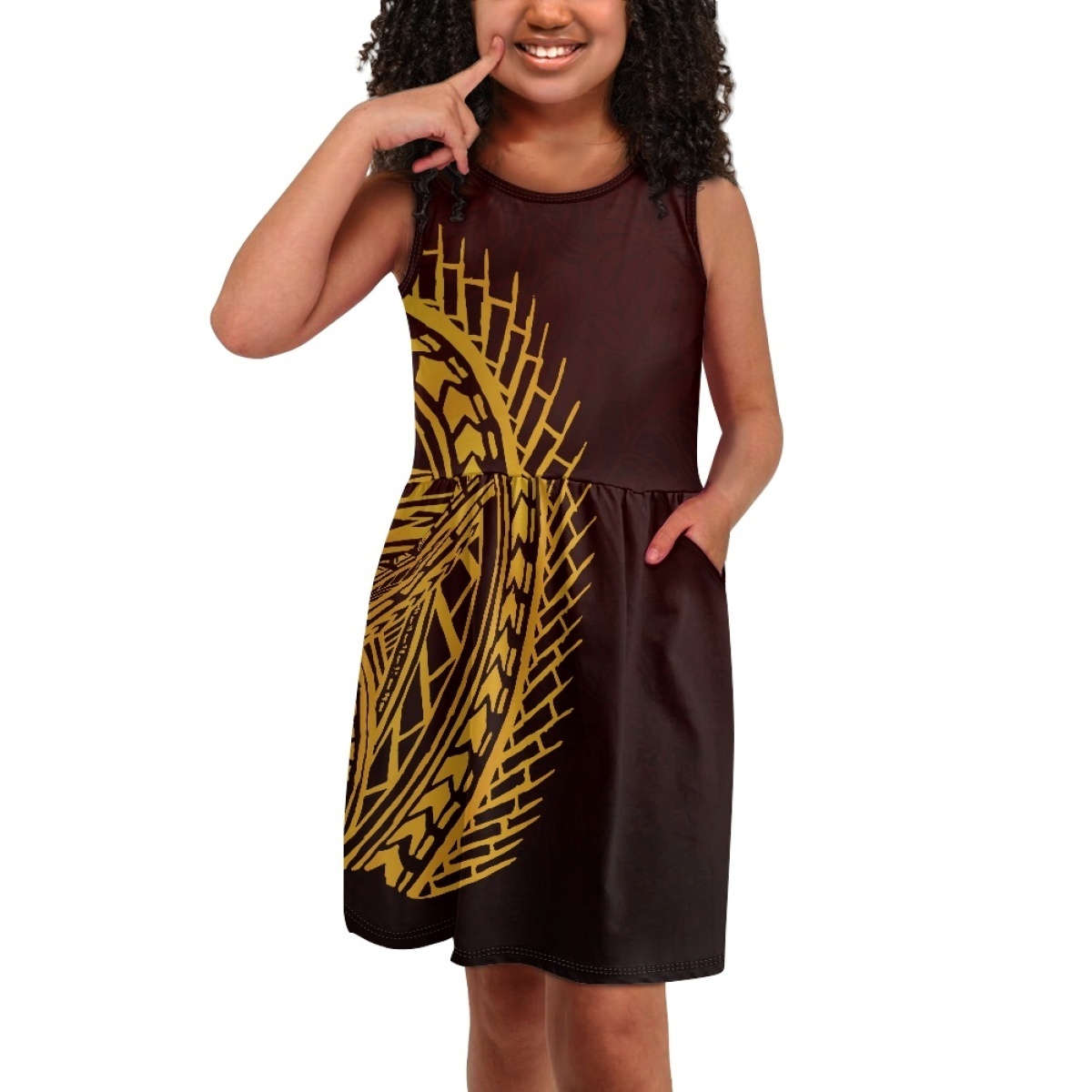 Polynesian Tribal Clothing Tapa Samoa Print Sundress With Pocket Summer Party Custom Sleeveless Tank Dress For Kids Girls 2023