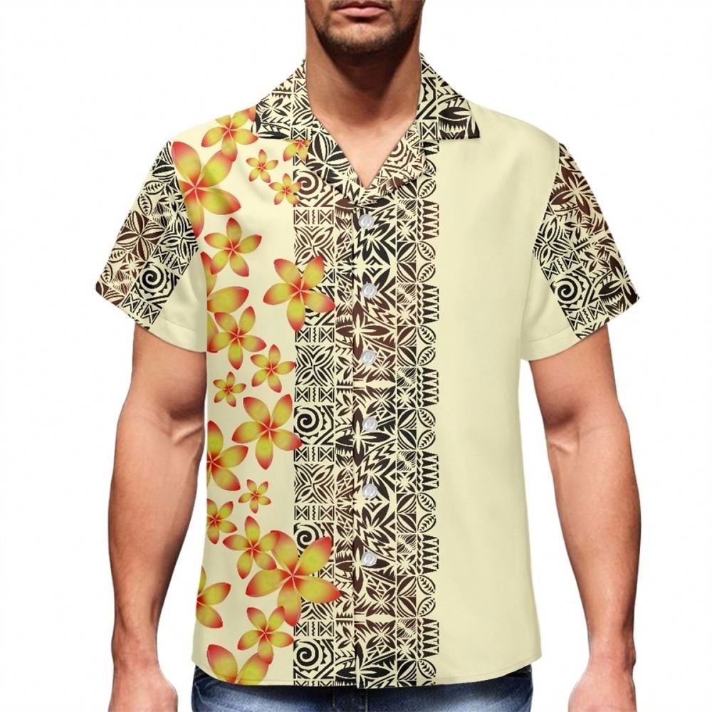 Wholesale Summer Short Sleeve Tropical Shirt Polynesian Tribal Clothing Samoan Tapa Print Shirts Aloha Hawaiian Men Shirts 2023