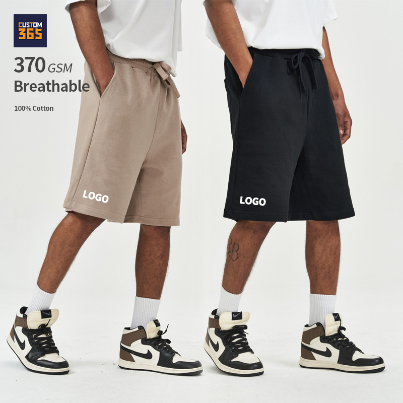 370 GSM 100% Cotton Heavyweight Custom Blank Elastic Waist Wholesale Summer Streetwear Board Men Cargo Shorts