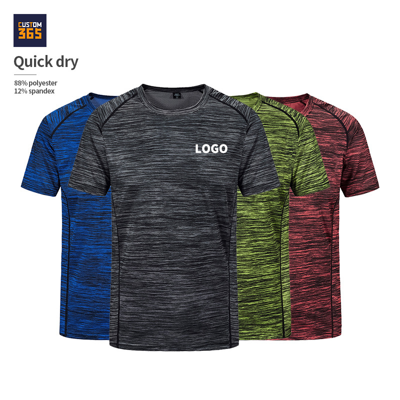 Quick dry elastic short sleeves knitted polyester spandex climbing sports men's o-neck t-shirts clothes men