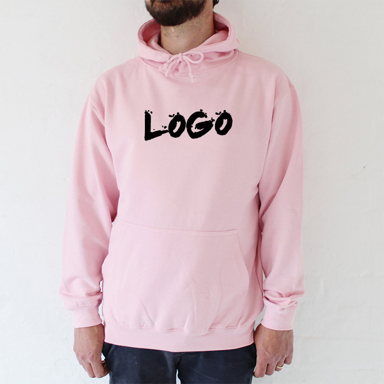 2022 Fashion High Quality Plus Size Solid Color Custom LOGO Embroider Polyester Black Pink Hoodie Strings