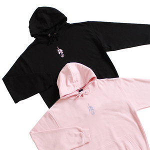 2022 Fashion High Quality Plus Size Solid Color Custom LOGO Embroider Polyester Black Pink Hoodie Strings