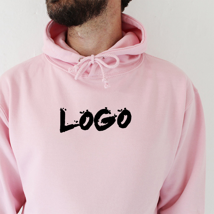 2022 Fashion High Quality Plus Size Solid Color Custom LOGO Embroider Polyester Black Pink Hoodie Strings