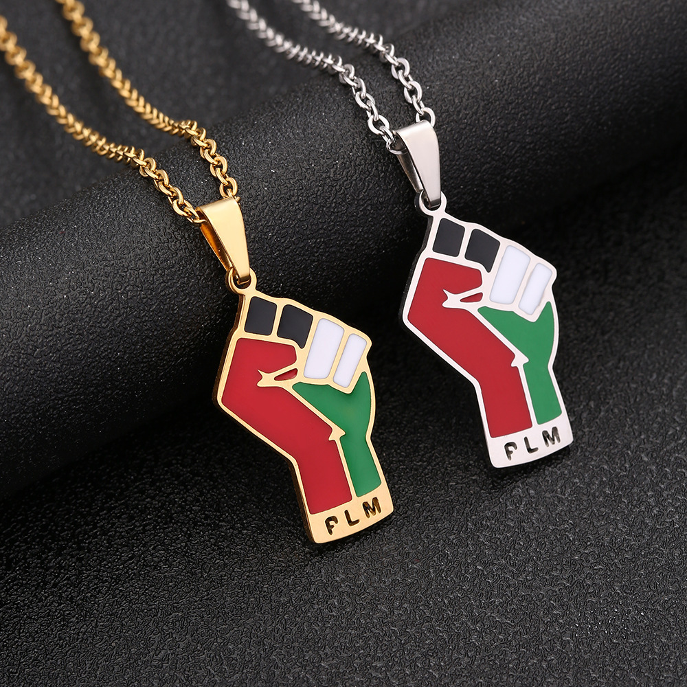 Enameled Palestine Map Chain Necklaces Stainless Steel 18K Gold Plated Enamel Palestine National Flag Map Pendant Necklace