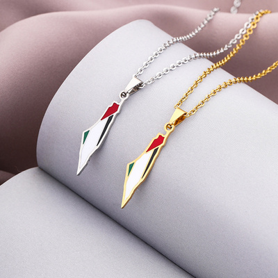 Enameled Palestine Map Chain Necklaces Stainless Steel 18K Gold Plated Enamel Palestine National Flag Map Pendant Necklace