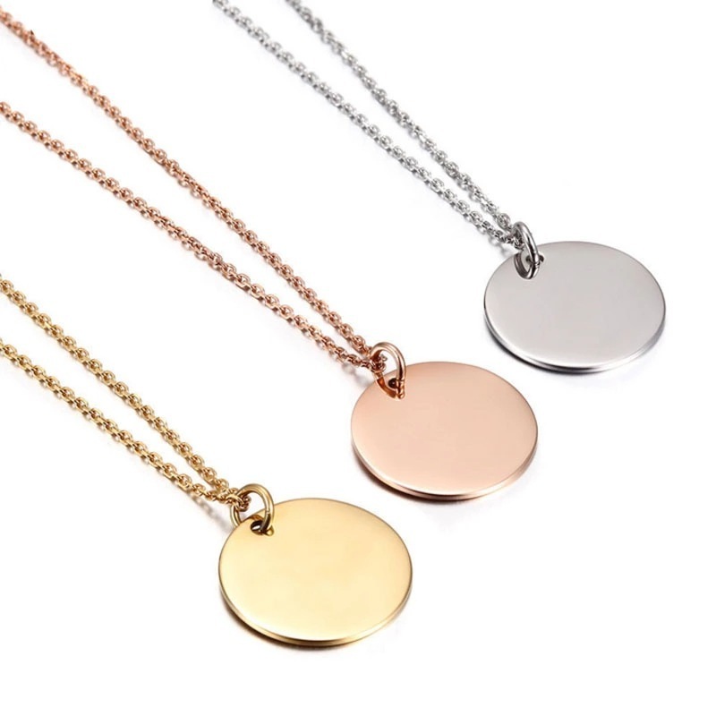 Stainless Steel Silver 18K Gold Rose Gold Black Plated Round Disc Tag Necklaces Custom Name Birthday Date Text Jewelry Necklace