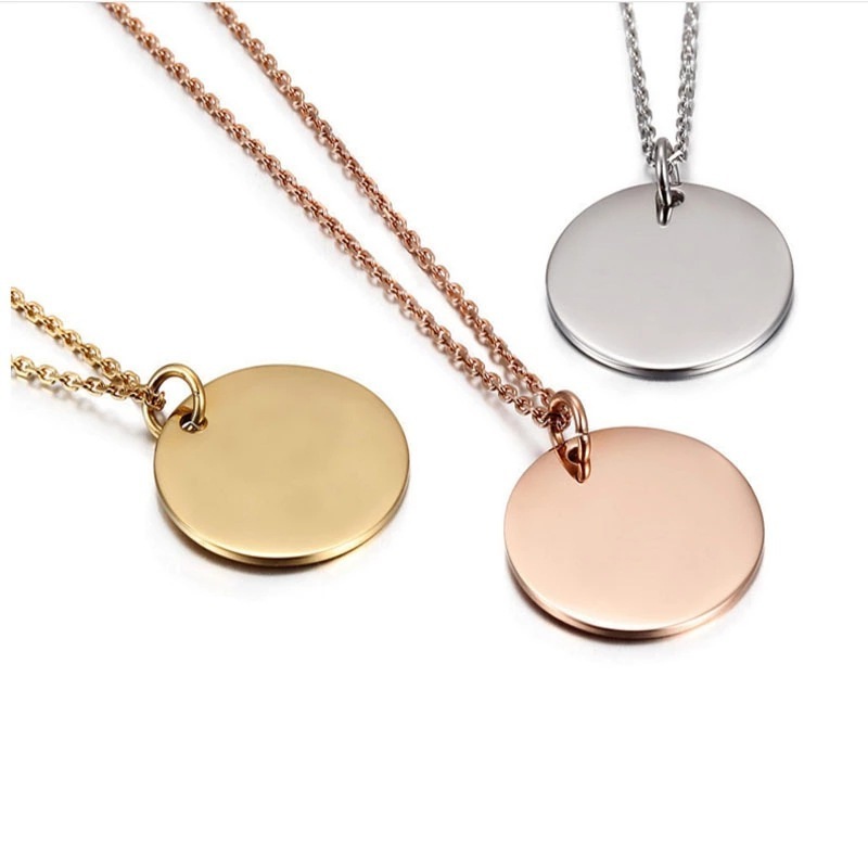 Stainless Steel Silver 18K Gold Rose Gold Black Plated Round Disc Tag Necklaces Custom Name Birthday Date Text Jewelry Necklace