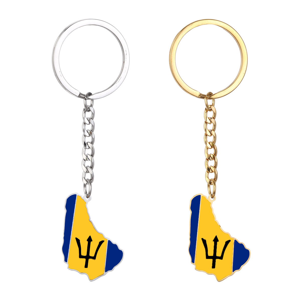 Factory Enameled Barbados Flag Map Keyring Stainless Steel 18K Gold Plated Enamel Caribbean Sea Barbados Map Pendant Key Chain