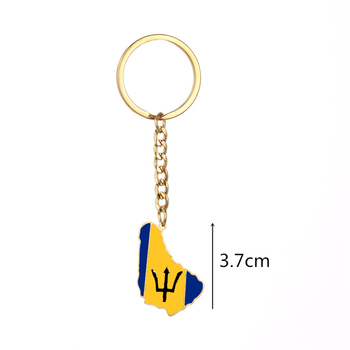 Factory Enameled Barbados Flag Map Keyring Stainless Steel 18K Gold Plated Enamel Caribbean Sea Barbados Map Pendant Key Chain