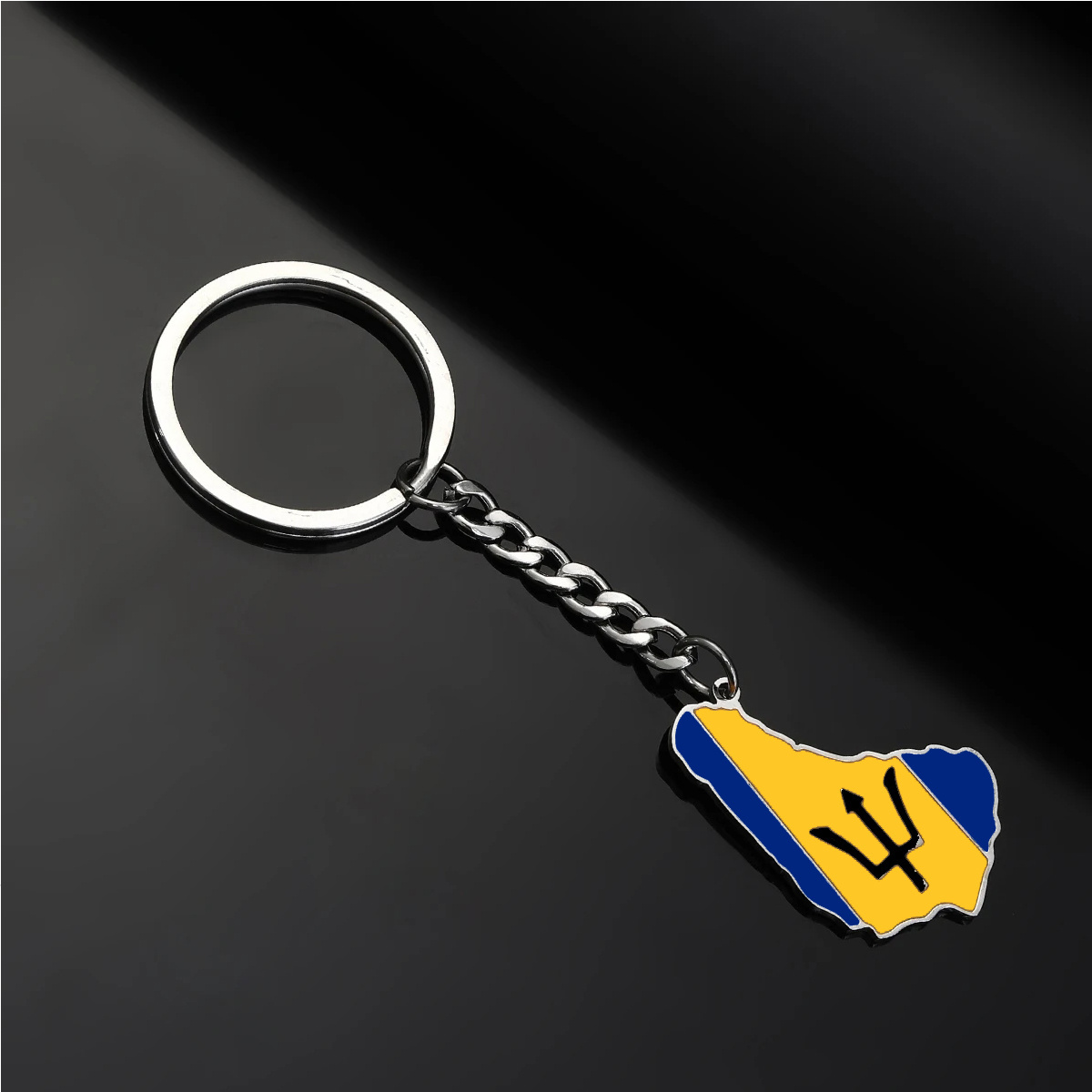 Factory Enameled Barbados Flag Map Keyring Stainless Steel 18K Gold Plated Enamel Caribbean Sea Barbados Map Pendant Key Chain