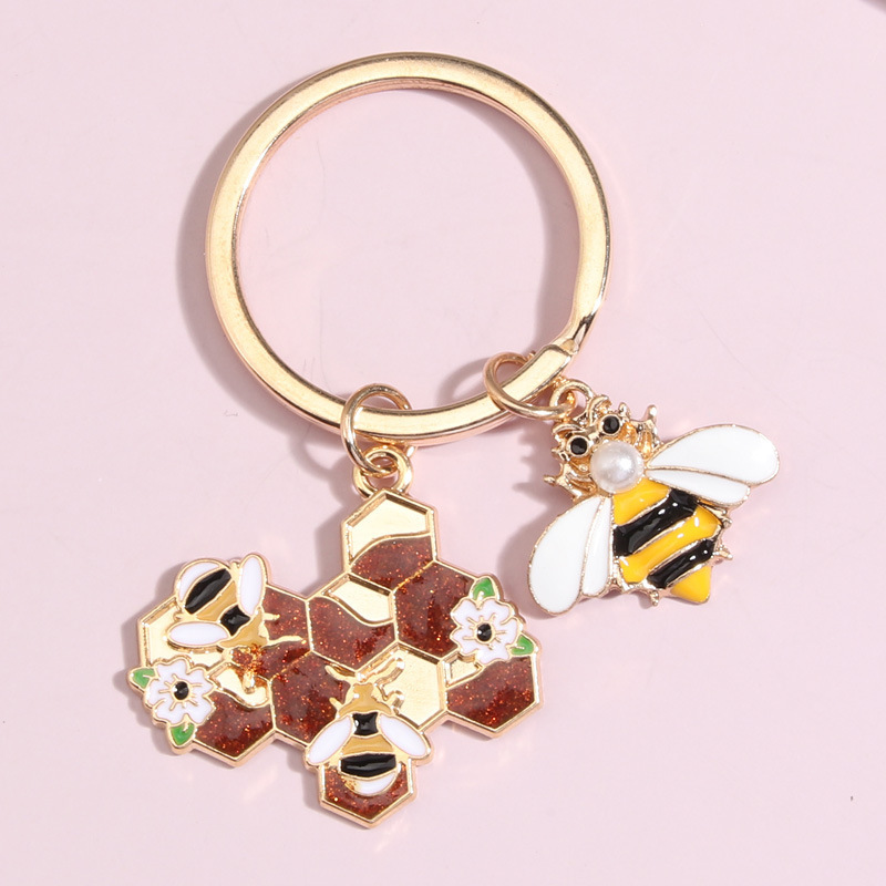 back to school gift enamel bee sunflower pendant rhinestone ladybug charm metal key chain key ring bag accessories car key chain