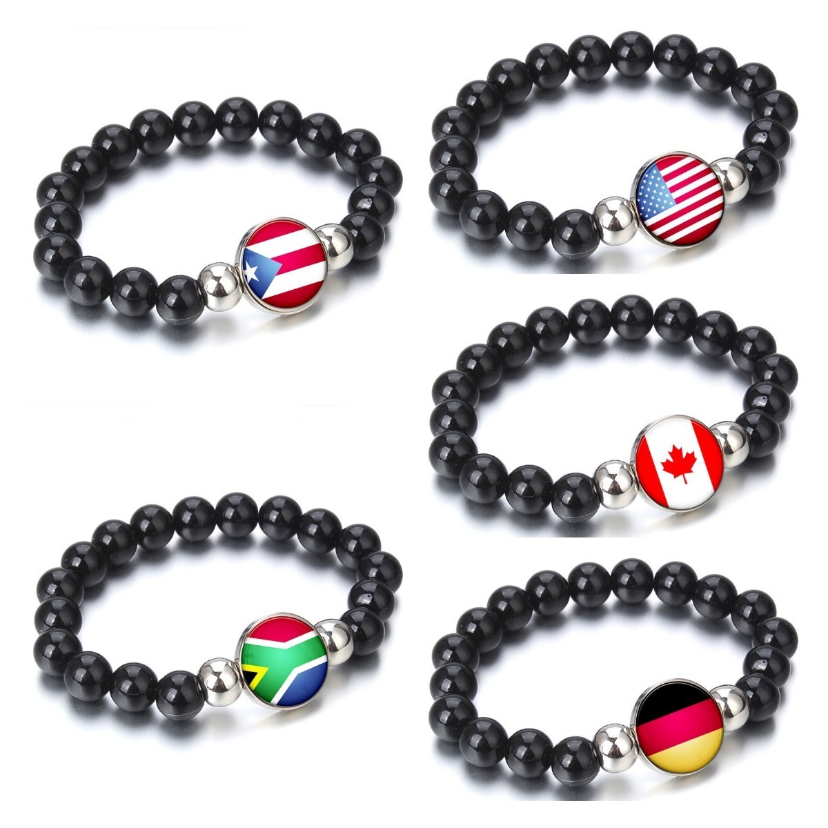 287 Countries National Flag Snap Button Elastic Band Beads Country Flag Independence Day Jewelry Beaded Bracelet