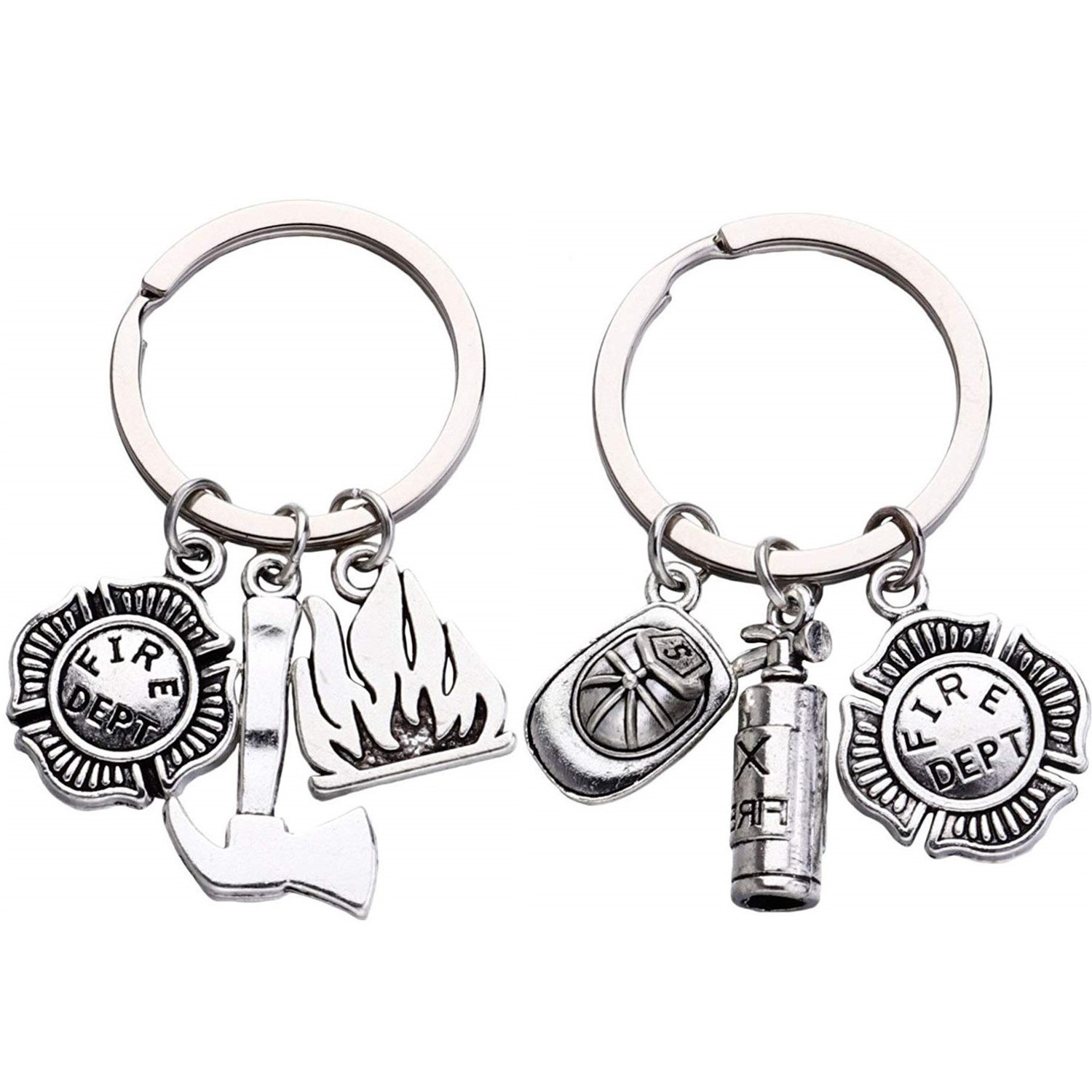 Firefighter fireman theme metal key chains key ring fire extinguisher fire hat helmet charm pendant bag car key chain holder