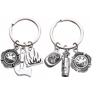 Firefighter fireman theme metal key chains key ring fire extinguisher fire hat helmet charm pendant bag car key chain holder