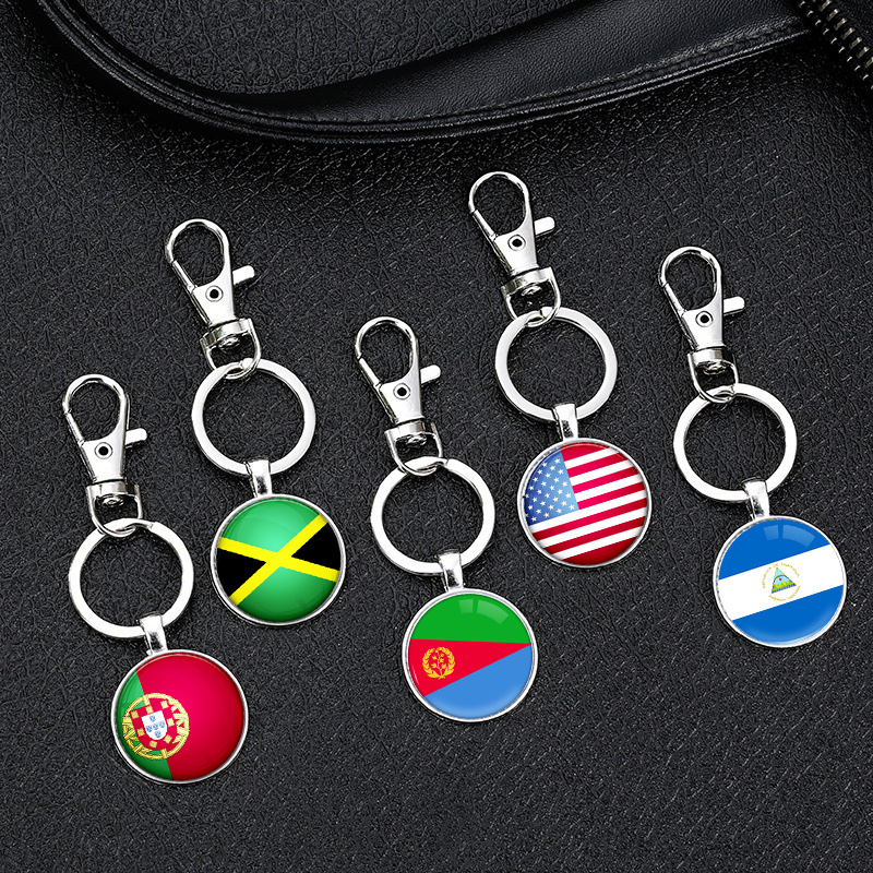 Manufacturer 233 Countries Flag Keychain National Country Flag Key Ring Souvenir Promotion Gift Glass Dome Cabochon Key Chain