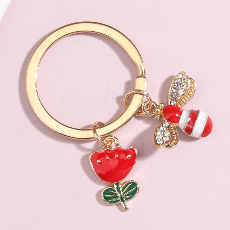 back to school gift enamel bee sunflower pendant rhinestone ladybug charm metal key chain key ring bag accessories car key chain