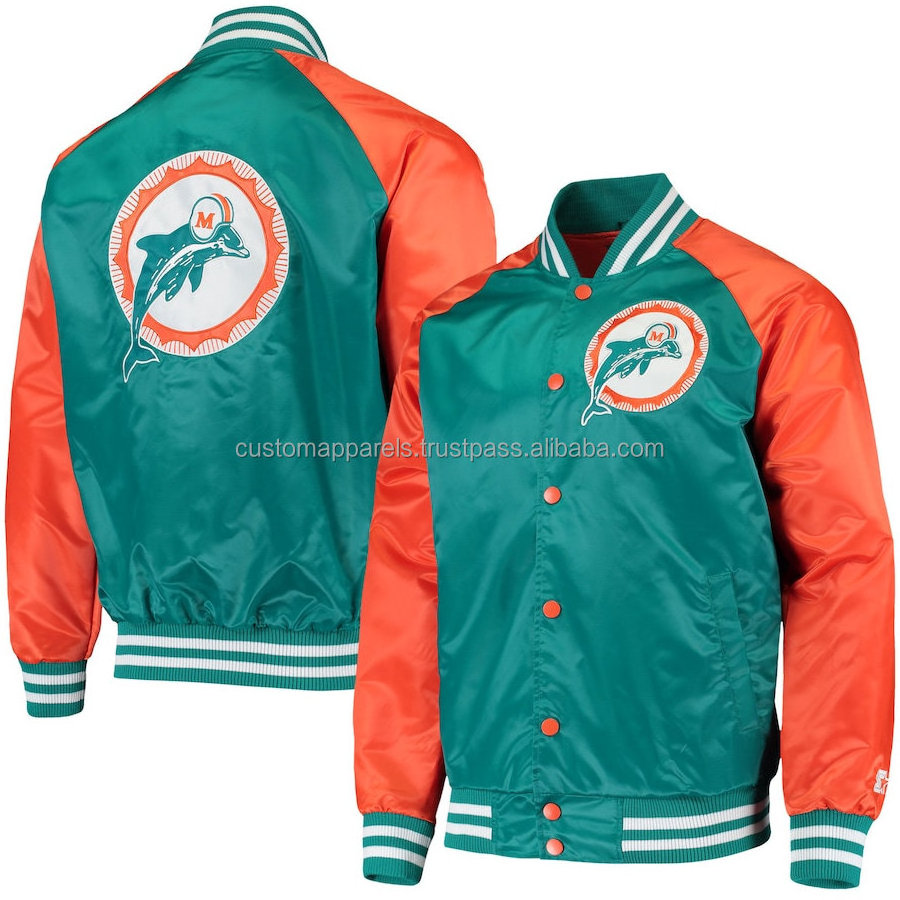 Wholesale OEM Service Custom 100% Polyester Satin Varsity Bomber Baseball Green Jacket Apparel