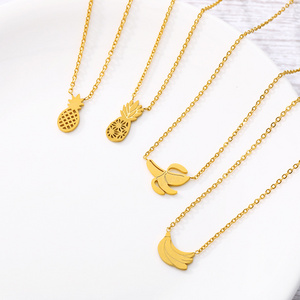 Qiuhan OEM Fashion Cute Fruit Charm Pendant Necklace 18K Gold Plated Waterproof Stainless steel Jewelry