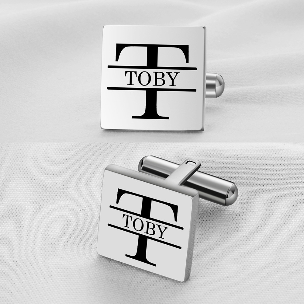 Qiuhan Father's Day Gift Accessories Stainless Steel DIY 26 Letter Customized Name Cufflink