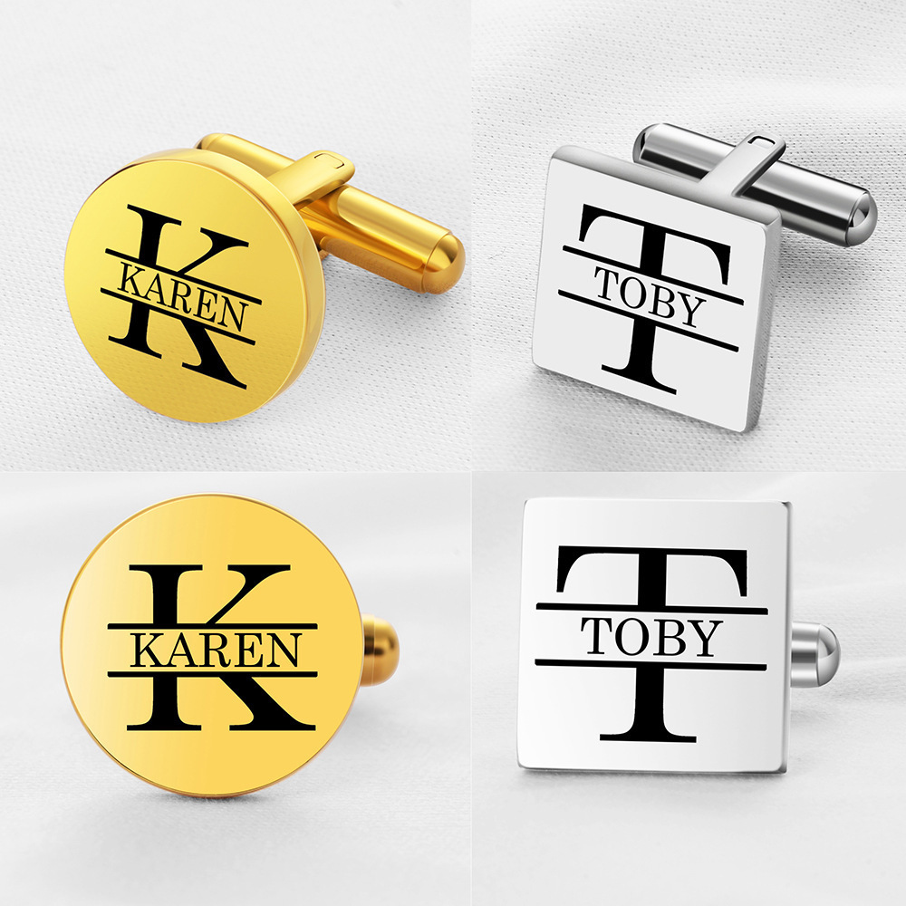 Qiuhan Father's Day Gift Accessories Stainless Steel DIY 26 Letter Customized Name Cufflink