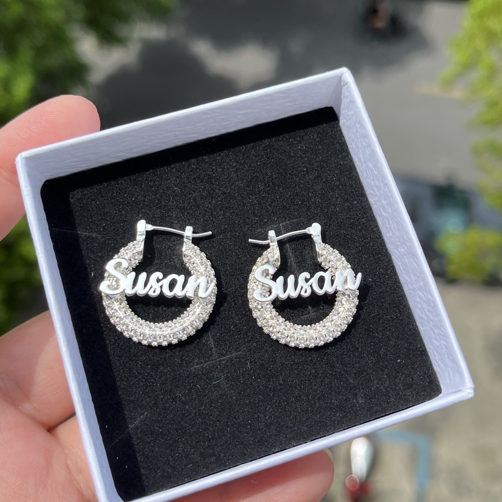 QIUHAN Mini Hoop 22mm Earring Shiny Stainless Steel For Kids Custom Nameplate Bling Earrings