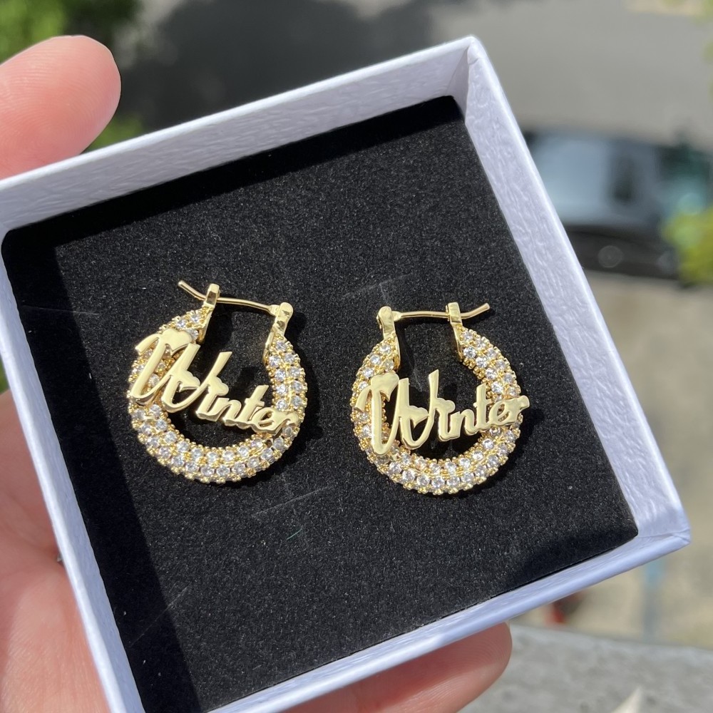 QIUHAN Mini Hoop 22mm Earring Shiny Stainless Steel For Kids Custom Nameplate Bling Earrings