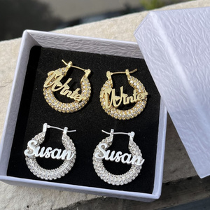 QIUHAN Mini Hoop 22mm Earring Shiny Stainless Steel For Kids Custom Nameplate Bling Earrings