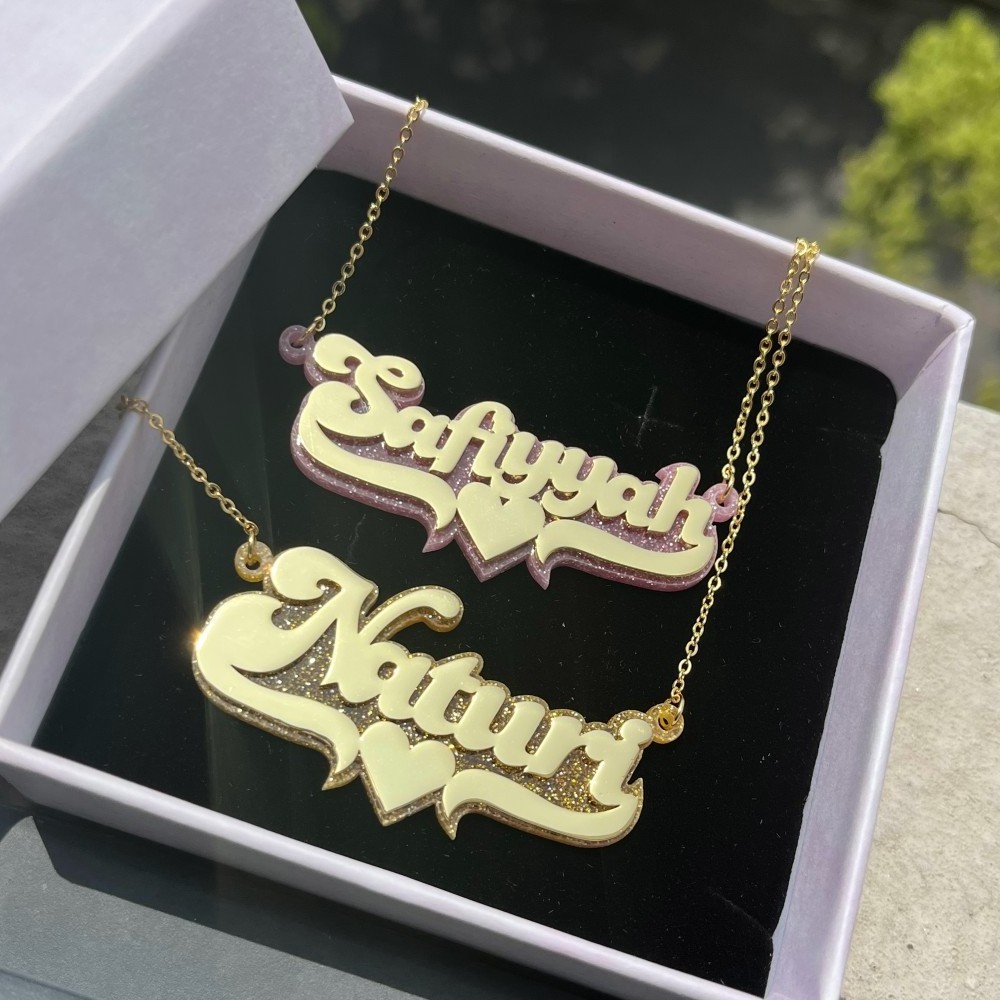 QIUHAN Custom Nameplate Necklace Double Layer Rose Gold Plated Stainless Steel Kids' Letter Jewelry