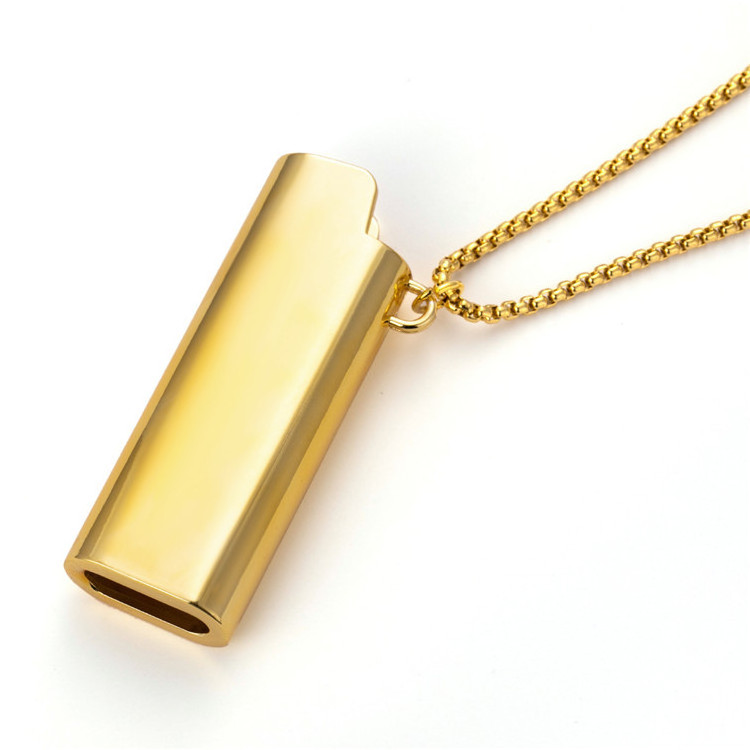 Hip-hop Gold Silver Plated Titanium Steel Beads Necklace for Smoker Rapper  Lighter Cover Pendant Necklace