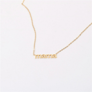 Qiuhan Mothers Day Gift Mom Letter Necklace Pendant Gold Stainless Steel 18K Women's CLASSIC Cross Chain Bubble Letter Jewelry