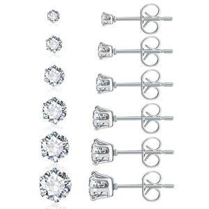 QIUHAN ODM Hypoallergenic Women Earrings Earrings Studs Cubic Zirconia Surgical Steel Hot Sale 6 Pairs Stainless Steel Zircon