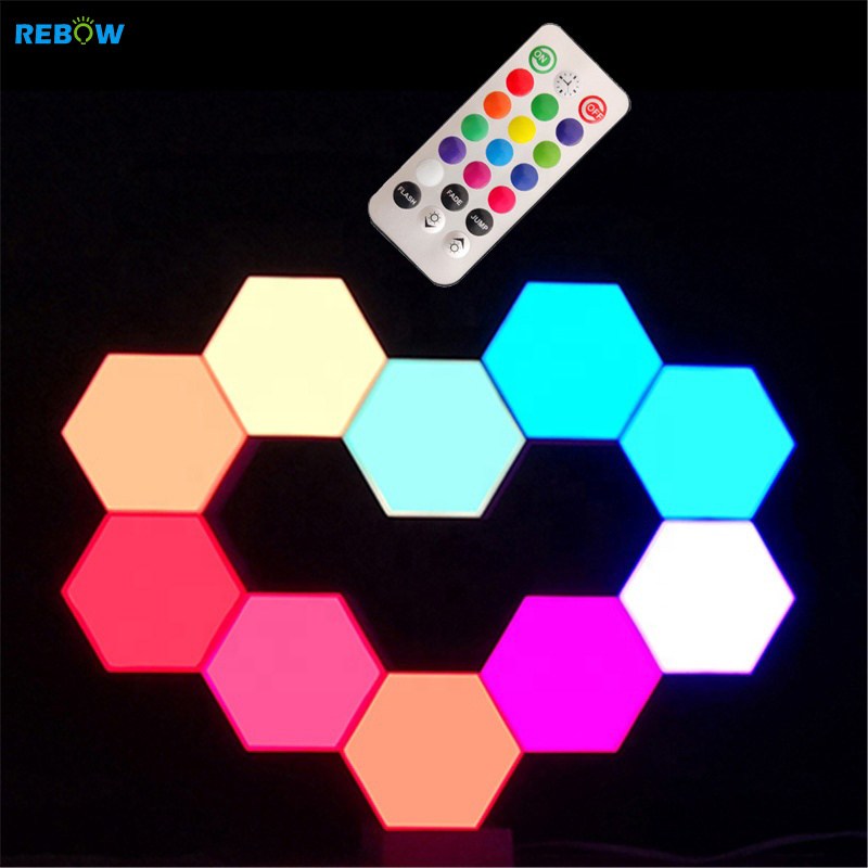 Bulk Blind Dropshipping DIY RGB Quantum Light Led Hexagonal Modular Touch Sensitive Lighting Remote Controlled led night light