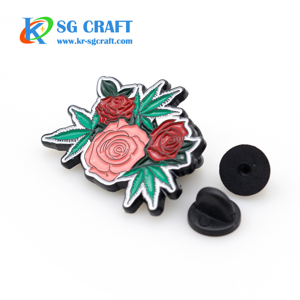 Manufacture Rose Gold Plated Glitter Design Fashion Cute Pin Badge Custom Soft Enamel Flower Lapel Pins