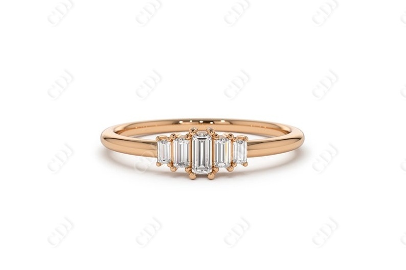 Dainty 0.25CTW Step Natural Diamond Baguette Engagement Ring 5 Stone Cluster Wedding Ring Minimalist Solid Gold Ring Wholesaler