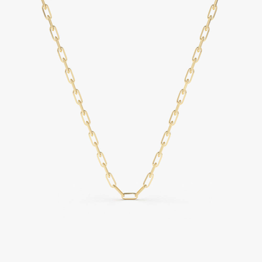 14k Solid Gold Tiny Paper Clip Rectangle Link Necklace 5x2 MM Staple Chain Everyday Wear Necklace For Women Clip Lock Chain