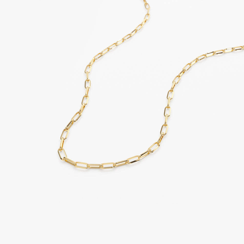 14k Solid Gold Tiny Paper Clip Rectangle Link Necklace 5x2 MM Staple Chain Everyday Wear Necklace For Women Clip Lock Chain